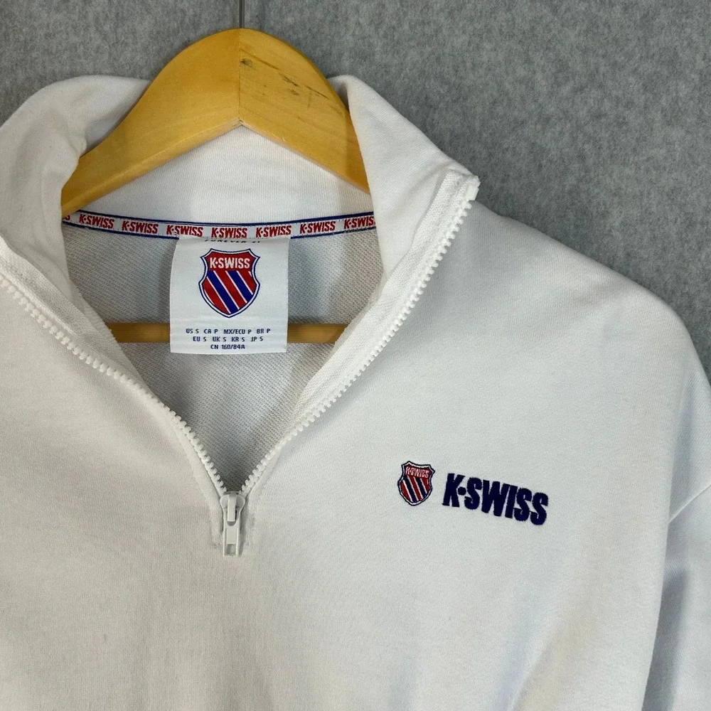 K-Swiss x‎ Forever 21 White 1/4 Zip Cropped Sweatshirt Striped Womens Size Small